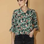 Women Regular Fit Printed Lapel Collar Casual Shirt