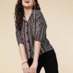 Women Boxy, Regular Fit Printed Lapel Collar Casual Shirt