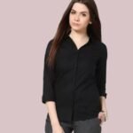 Women Regular Fit Solid Spread Collar Casual Shirt