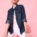 Women Regular Fit Self Design Spread Collar Casual Shirt