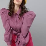 Casual Regular Sleeves Solid Women Purple Top