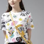 Oversize Women Printed Round Neck Pure Cotton White T-Shirt