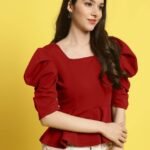 Casual Regular Sleeves Self Design Women Red Top