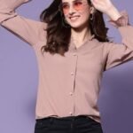 Casual Bell Sleeves Solid Women Pink Top