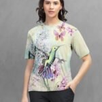 Women Printed Round Neck Cotton Blend Beige T-Shirt