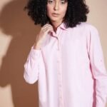 Women Oversized Fit Solid Button Down Collar Casual Shirt