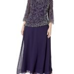 J Kara Plus Size Womens V-Neck with 3/4 Sleeve Long Dress