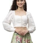 studio rasa Women's Silk Blend Button Down Crop Top for Festive Wedding Party