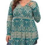 SHIJIALI Women's Plus Size Henley Shirts V Neck Button Tunic Tops Casual Long Sleeve Swing Flowy Blouse