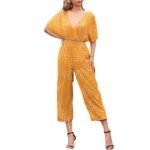 Women Wide Legs Rompers Dot Printed Half Sleeve High Waist Casual Holiday Jumpsuits-Layfoo