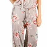 RichCoco Women's Floral Printed Jumpsuit Casual O Neck Loose Long Wide Legs Pants Jumpsuit Rompers with Pockets